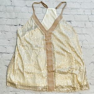 New cream sequin drapey tank with adjustable straps (LG)